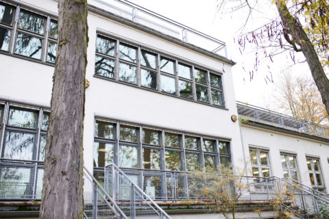 Schulgebäude: Architektur mit vielen Fenstern